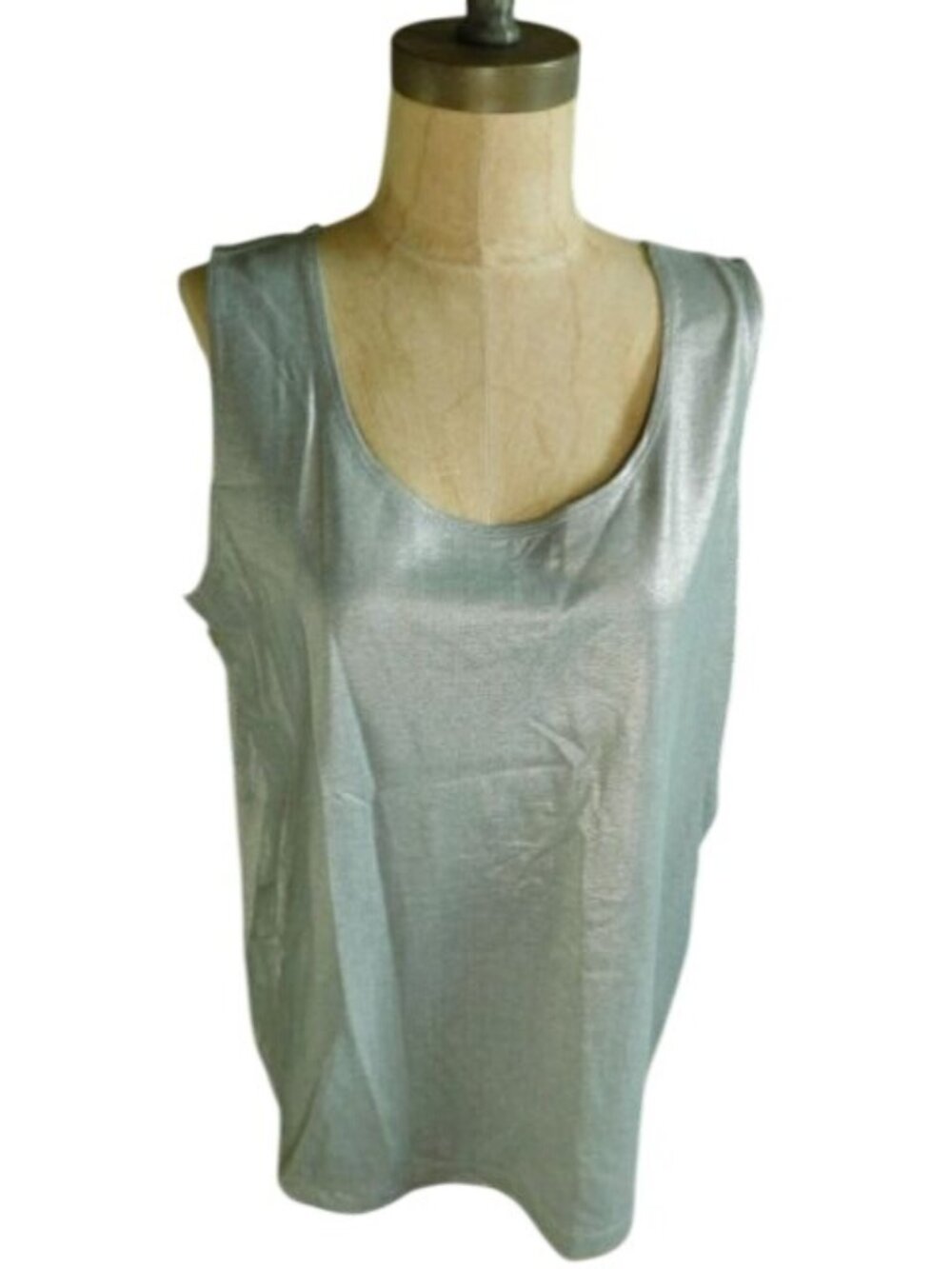 Chico's Size XL (3) Stretchy Metallic Silver Scoop Neck Tank Style Top NWT $45